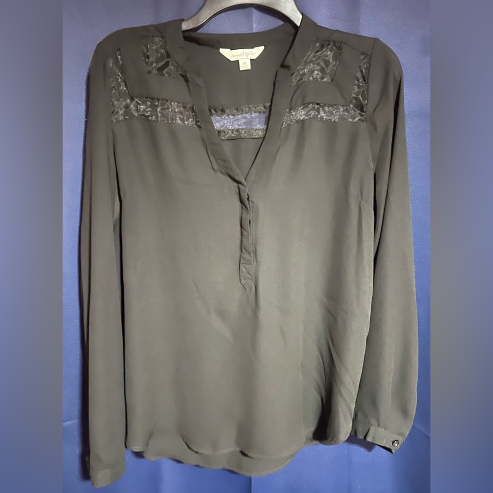 Charming Charlie Black Blouse with sheer Detail